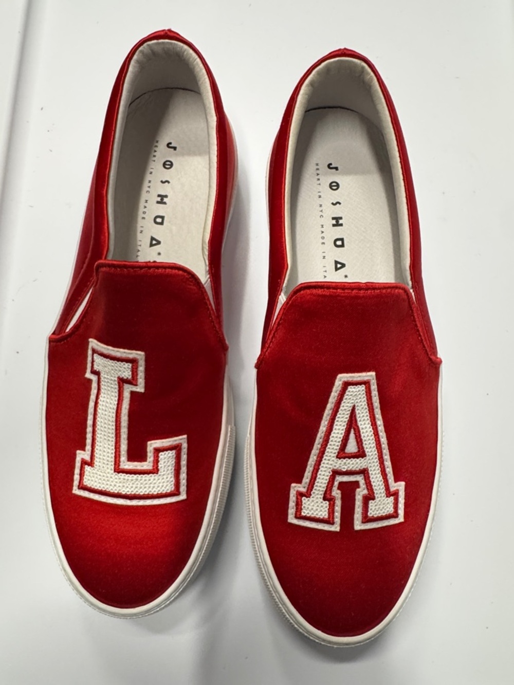 Red Velvet Slip-On Sneakers with LA Appliqué
